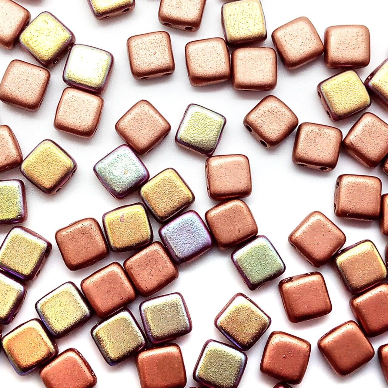 Czech Glass Tile Beads, 50 pc, 6mm Two-tone Bronze & Gold, Adorabilities